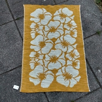 karrygul, hvide blomster retro svensk kludetæppe Sverige løber tæppe